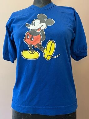 Vintage T-Plus Mickey Mouse Graphic Blue Jersey Small 100% Cotton 70’s 80’s